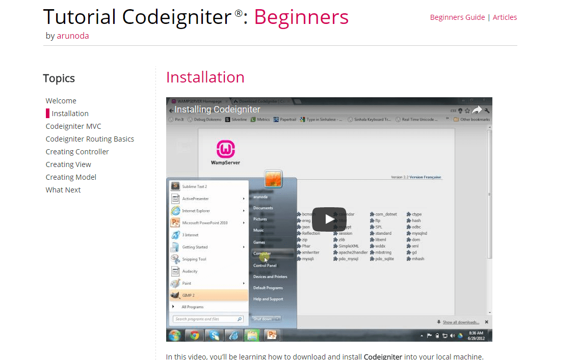 CodeIgniter Video Tutorial for Beginners